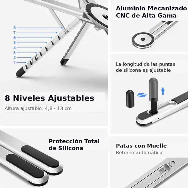 FlexDesk 3en1 — Soporte Plegable para Portátil, PC y Móvil